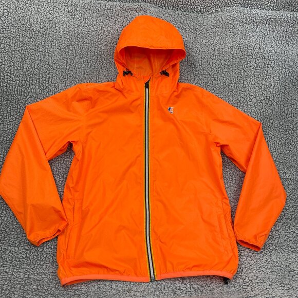 K‑Way Le Vrai 3.0 Orange Hooded Waterproof Windbreaker Rain Jacket Men's L - Picture 2 of 14